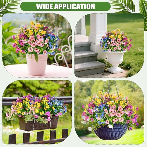 26 حزمة من الزهور الاصطناعية الخارجية، مزيج واقعي من الزهور الحريرية المزيفة الصناعية المقاومة للأشعة فوق البنفسجية ونباتات بلاستيكية خارجية للتعليق على المزارع والحديقة والشرفة ونافذة المنزل وديكور المزرعة in Kuwait