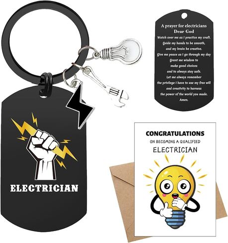 سلسلة مفاتيح هدايا تقدير كهربائي للرجال - سلسلة مفاتيح واحدة منقوشة بصلاة كهربائي ذات مغزى، 3 قلادات، 1 بطاقة تهنئة مع مظروف له هدية صلاة للأصدقاء والزوج كهربائي in Kuwait