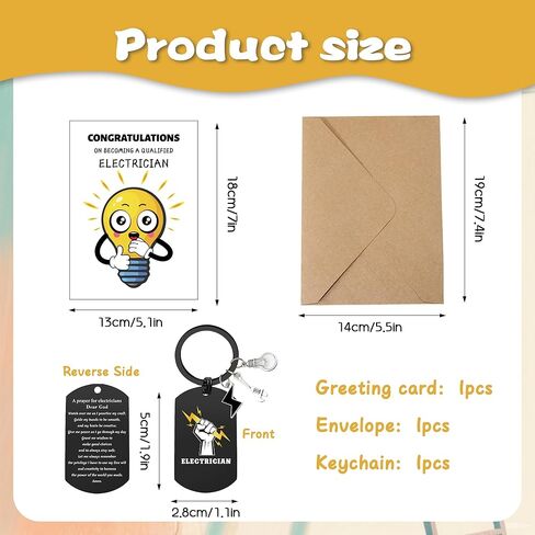 سلسلة مفاتيح هدايا تقدير كهربائي للرجال - سلسلة مفاتيح واحدة منقوشة بصلاة كهربائي ذات مغزى، 3 قلادات، 1 بطاقة تهنئة مع مظروف له هدية صلاة للأصدقاء والزوج كهربائي in Kuwait