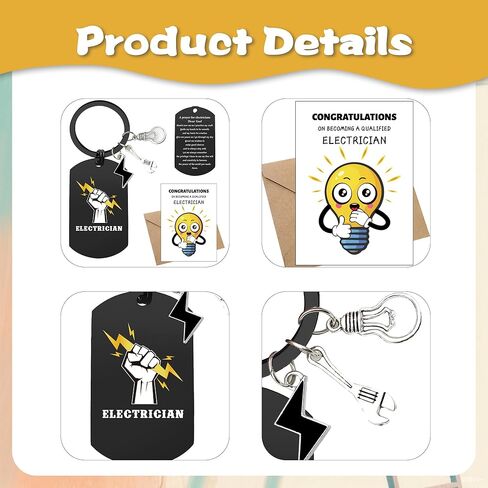 سلسلة مفاتيح هدايا تقدير كهربائي للرجال - سلسلة مفاتيح واحدة منقوشة بصلاة كهربائي ذات مغزى، 3 قلادات، 1 بطاقة تهنئة مع مظروف له هدية صلاة للأصدقاء والزوج كهربائي in Kuwait