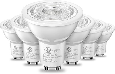 Tjoy LED GU10 Light Light Pack 12 ، 5000k Daylight White GU10 استبدال لإضاءة المسار المريح ، 60 واط مكافئة ، غير قابلة للضرب ، 4W ، 300LM LED للمطبخ ، غطاء محرك السيارة in Kuwait
