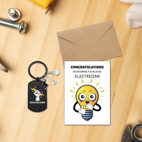 سلسلة مفاتيح هدايا تقدير كهربائي للرجال - سلسلة مفاتيح واحدة منقوشة بصلاة كهربائي ذات مغزى، 3 قلادات، 1 بطاقة تهنئة مع مظروف له هدية صلاة للأصدقاء والزوج كهربائي in Kuwait