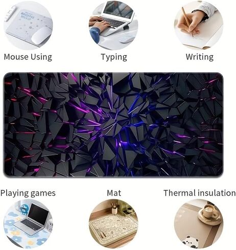 Extra-Large Futuristic Black Mouse Pad with Vibrant Neon Lines Rubber Base & Precision Edge Stitching - Durable Desk Mat for Gaming & Office Decor in Saudi Arabia