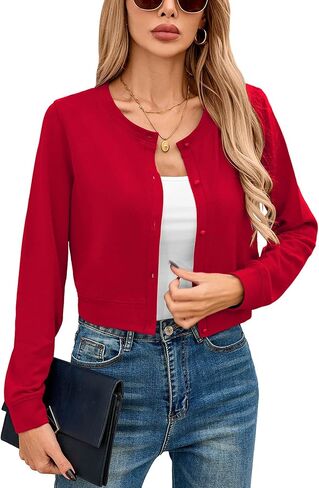 Heymoments Women's Thin Shrugs Long Sleeve Lightweight Cropped Tops Open Front Cardigan for Dress S-2XL in Kuwait