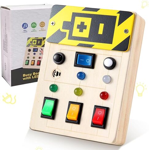 Asweets Montessori Wooden Busy Board Toy for Toddler, Red Robot Sensory Board with 8 LED Shape Light Switches, Travel & Gift Toys for Kids, 3.9''L x 2.0''W x 7.5''H in Saudi Arabia