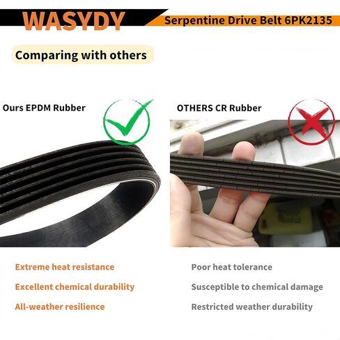 EPDM Serpentine Belt 6PK2135 Fit for Honda Odyssey 38920-RCA-A03 for Acura MDX RL TL ZXD,for Dodge Charger,for Ford Escape Mustang,for Hyundai,KIA,Chrysler,Mercury Replace 5060840,4060840 in Kuwait