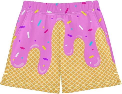 Girls Athletic Shorts Ice Cream Printed Kids Gymnastics Yoga Dance Biker Shorts with Pocket 7-15Years in Saudi Arabia