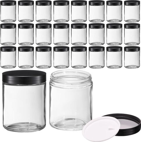 24 Pcs 8 oz Glass Jars with Lids, Clear Candle Jars with Black Lids Round Empty Candles Container Tins for Candle Making Storing Lotions Spice Powder Liquid Sample Makeup (Clear) in Saudi Arabia