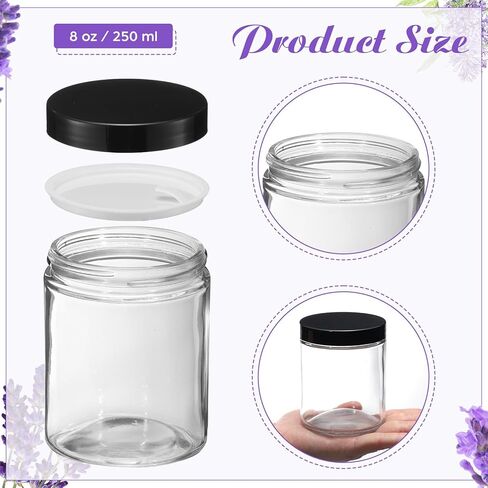 24 Pcs 8 oz Glass Jars with Lids, Clear Candle Jars with Black Lids Round Empty Candles Container Tins for Candle Making Storing Lotions Spice Powder Liquid Sample Makeup (Clear) in Saudi Arabia