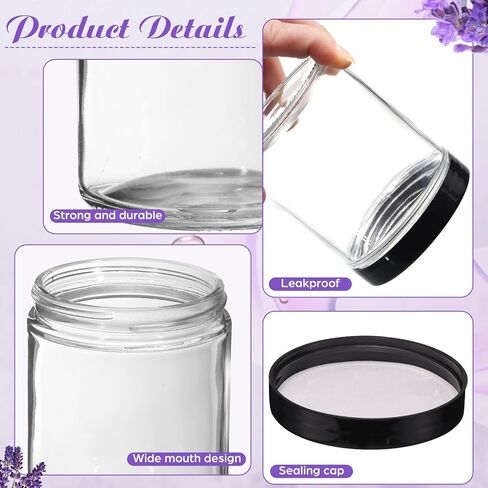 24 Pcs 8 oz Glass Jars with Lids, Clear Candle Jars with Black Lids Round Empty Candles Container Tins for Candle Making Storing Lotions Spice Powder Liquid Sample Makeup (Clear) in Saudi Arabia