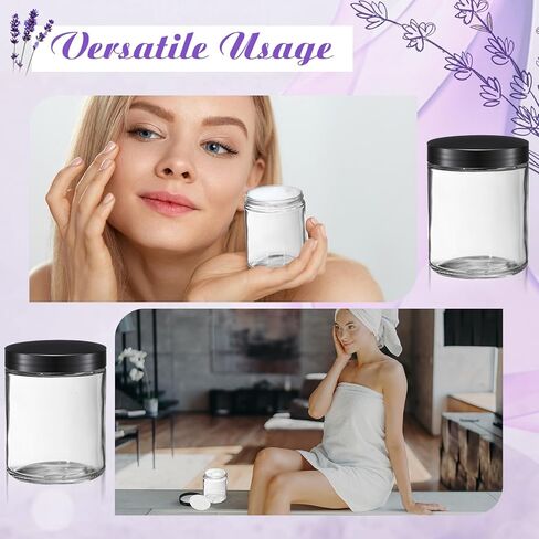 24 Pcs 8 oz Glass Jars with Lids, Clear Candle Jars with Black Lids Round Empty Candles Container Tins for Candle Making Storing Lotions Spice Powder Liquid Sample Makeup (Clear) in Saudi Arabia