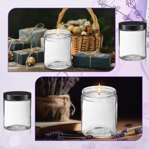 24 Pcs 8 oz Glass Jars with Lids, Clear Candle Jars with Black Lids Round Empty Candles Container Tins for Candle Making Storing Lotions Spice Powder Liquid Sample Makeup (Clear) in Saudi Arabia
