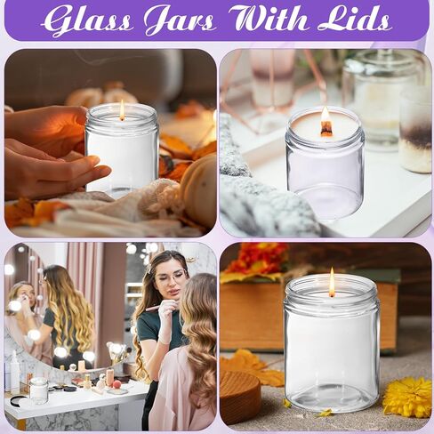 24 Pcs 8 oz Glass Jars with Lids, Clear Candle Jars with Black Lids Round Empty Candles Container Tins for Candle Making Storing Lotions Spice Powder Liquid Sample Makeup (Clear) in Saudi Arabia