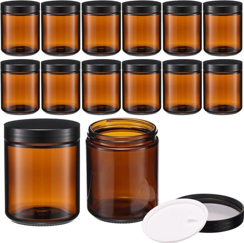 24 Pcs 8 oz Glass Jars with Lids, Clear Candle Jars with Black Lids Round Empty Candles Container Tins for Candle Making Storing Lotions Spice Powder Liquid Sample Makeup (Clear) in Saudi Arabia
