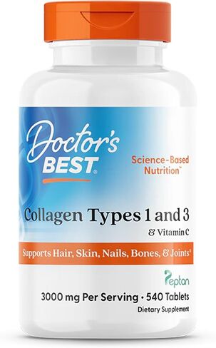 Doctor's Best Collagen Types 1 & 3 with Peptan, Non-GMO, Gluten Free, Soy Free, Supports Hair, Skin, Nails, Tendons & Bones, 1000 Mg, 540 Tablets in Kuwait