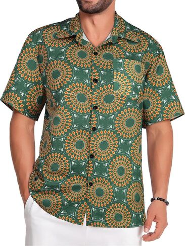 Hawaiian Shirt for Men Short Sleeve Floral Button Down Tops Summer Beach Outfit with Pocket in Kuwait