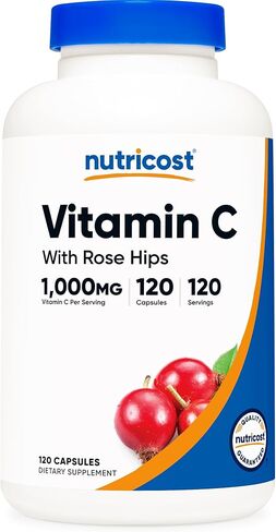 Nutricost Vitamin C with Rose HIPS 1025mg, 120 Capsules - Vitamin C 1000mg, Rose HIPS 25mg, Premium, Non-GMO, Gluten Free Supplement in Kuwait