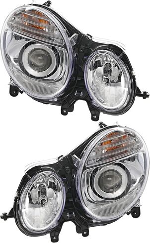 Garage-Pro Headlights Assembly Pair for Mercedes Benz E350 4Matic Base 2007-2009 Halogen With Bulb(s) Sedan & Wagon, Black, Models Without Premium Package in Saudi Arabia