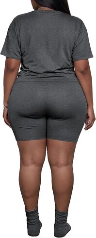 PINSV Women's Plus Size 2 Piece Outfits Tracksuits Short Sleeve Top Shorts Lounge Sets Sweatsuits Dark Gray 3XL in Kuwait