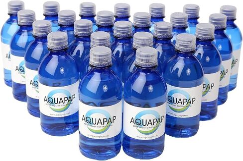 AQUAPAP 8 ounce 24 pack Vapor Distilled CPAP Water | 1-2 nights per bottle | For use with Resmed and Respironics Machines in Kuwait