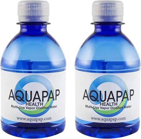 AQUAPAP 8 ounce 24 pack Vapor Distilled CPAP Water | 1-2 nights per bottle | For use with Resmed and Respironics Machines in Kuwait