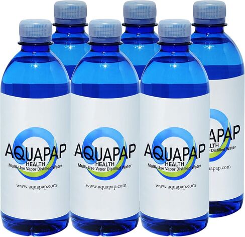 AQUAPAP 8 ounce 24 pack Vapor Distilled CPAP Water | 1-2 nights per bottle | For use with Resmed and Respironics Machines in Kuwait