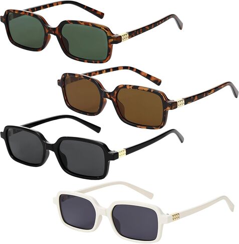 JATEBI 4 Pack Retro Square Sunglasses for Women Vintage Y2K Fashion UV400 Protection Rectangle Frame Chunky Frame 90s Style in Kuwait