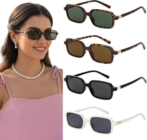 JATEBI 4 Pack Retro Square Sunglasses for Women Vintage Y2K Fashion UV400 Protection Rectangle Frame Chunky Frame 90s Style in Kuwait