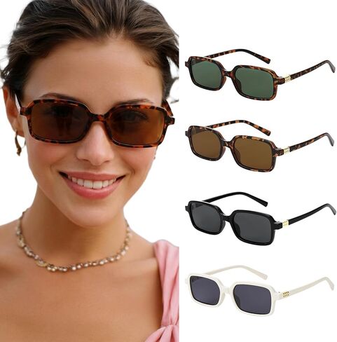 JATEBI 4 Pack Retro Square Sunglasses for Women Vintage Y2K Fashion UV400 Protection Rectangle Frame Chunky Frame 90s Style in Kuwait
