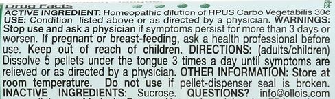 OLLOIS Carbo Vegetabilis 30c, Organic, Lactose-Free Homeopathic Medicine, 80 Pellets (Pack of 1) in Kuwait