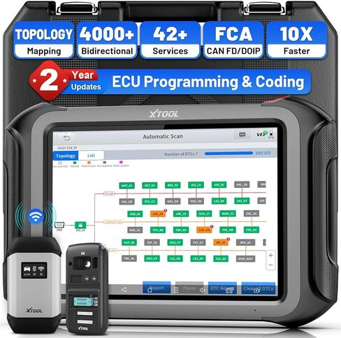 أداة مسح ثنائية الاتجاه XTOOL X100 MAX مدعومة بالذكاء الاصطناعي مع برنامج ECU Pr0gramming وC0ding، أداة تشخيص لاسلكية للسيارات مع خريطة طبولوجيا و[محول KC501]، 42+ إعادة ضبط، FCA/CAN FD/DoIP، تحديثات لمدة عامين in Saudi Arabia