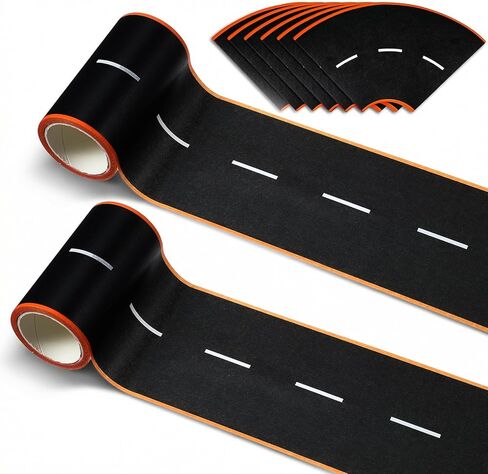 32.8 Ft x 3 in Road Tape for Toy Cars, Road Tape for Kids, 2 Rolls Roadway Tapes with Curves Race Track Tapes for Kids Birthday Party Racing Party Decoration in Kuwait
