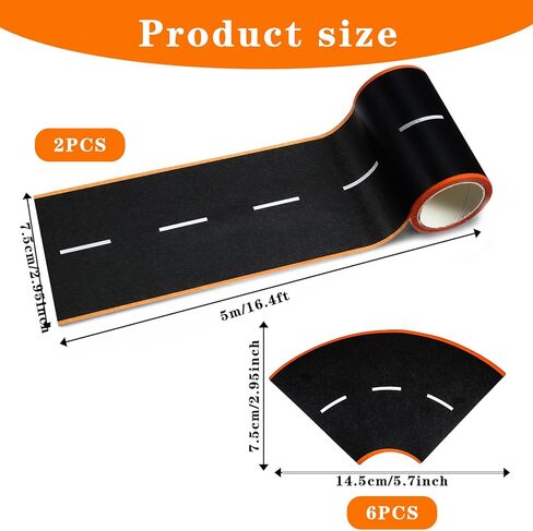 32.8 Ft x 3 in Road Tape for Toy Cars, Road Tape for Kids, 2 Rolls Roadway Tapes with Curves Race Track Tapes for Kids Birthday Party Racing Party Decoration in Kuwait
