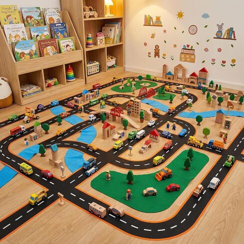 32.8 Ft x 3 in Road Tape for Toy Cars, Road Tape for Kids, 2 Rolls Roadway Tapes with Curves Race Track Tapes for Kids Birthday Party Racing Party Decoration in Kuwait