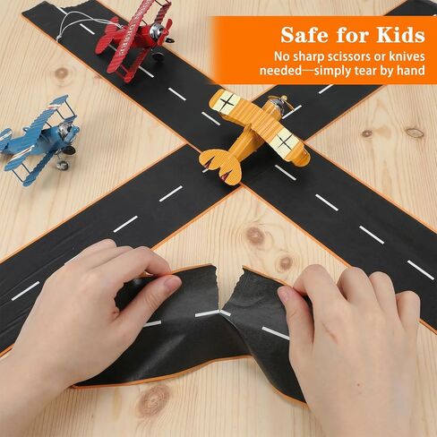 32.8 Ft x 3 in Road Tape for Toy Cars, Road Tape for Kids, 2 Rolls Roadway Tapes with Curves Race Track Tapes for Kids Birthday Party Racing Party Decoration in Kuwait