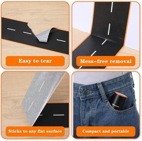 32.8 Ft x 3 in Road Tape for Toy Cars, Road Tape for Kids, 2 Rolls Roadway Tapes with Curves Race Track Tapes for Kids Birthday Party Racing Party Decoration in Kuwait