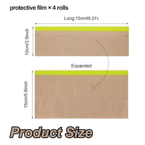 4 لفات من ورق الأقنعة المُثبت مسبقًا للطلاء، وورق الرسامين والأشرطة والستائر، وبكرة ورق واقية لاصقة للطلاء لتغطية الحواف وإطارات الأبواب والسيارات (6 بوصة × 50 قدمًا) in Kuwait