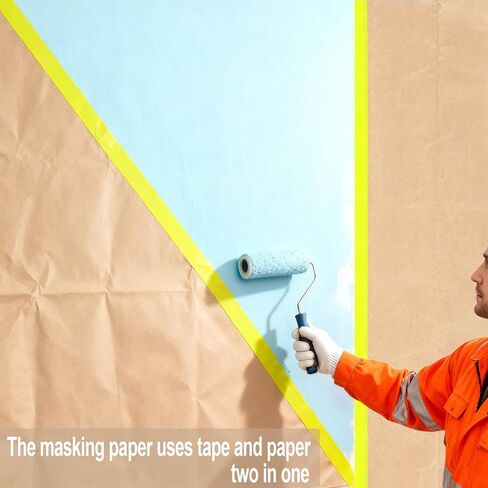 4 لفات من ورق الأقنعة المُثبت مسبقًا للطلاء، وورق الرسامين والأشرطة والستائر، وبكرة ورق واقية لاصقة للطلاء لتغطية الحواف وإطارات الأبواب والسيارات (6 بوصة × 50 قدمًا) in Kuwait