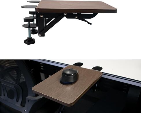 Ergonomic Desk Extender Tray, 9.8 x 6.9 Inch Clamp on Table Mount Arm Wrist Rest Shelf, 90° Foldable Mouse Support, Computer Elbow Arm Support for Office Cubicles, Home Study (Walnut) in Kuwait