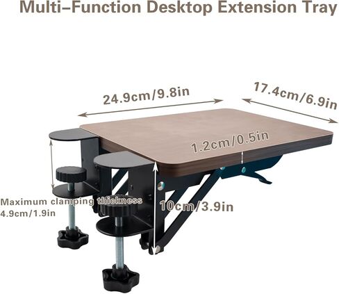 Ergonomic Desk Extender Tray, 9.8 x 6.9 Inch Clamp on Table Mount Arm Wrist Rest Shelf, 90° Foldable Mouse Support, Computer Elbow Arm Support for Office Cubicles, Home Study (Walnut) in Kuwait