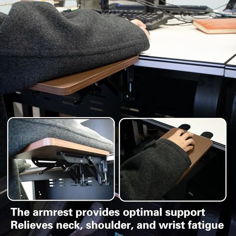 Ergonomic Desk Extender Tray, 9.8 x 6.9 Inch Clamp on Table Mount Arm Wrist Rest Shelf, 90° Foldable Mouse Support, Computer Elbow Arm Support for Office Cubicles, Home Study (Walnut) in Kuwait