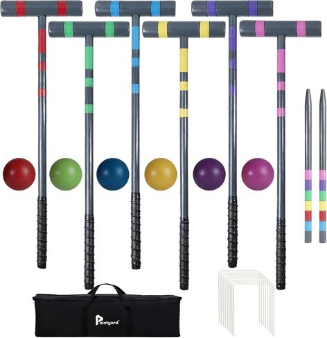 35 "ستة لاعبين مجموعة كروكيت ، ديلوكس [annatto style] مجموعة كروكيه مع مطرقة خشبية/كرة ملونة/ويكيت/حصص للبالغين/المراهقين/العائلة المثالية للعبة/الفناء الخلفي/بارك in Kuwait