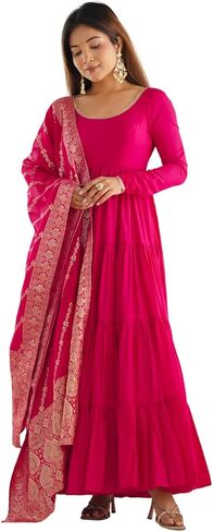 مجموعة فساتين Heni Fashion الهندية الناعمة النقية من رامانسيلك تشاندري شوريدار بأكمام أناركلي مع دوباتا in Kuwait