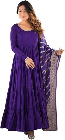 مجموعة فساتين Heni Fashion الهندية الناعمة النقية من رامانسيلك تشاندري شوريدار بأكمام أناركلي مع دوباتا in Saudi Arabia