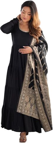 مجموعة فساتين Heni Fashion الهندية الناعمة النقية من رامانسيلك تشاندري شوريدار بأكمام أناركلي مع دوباتا in Kuwait