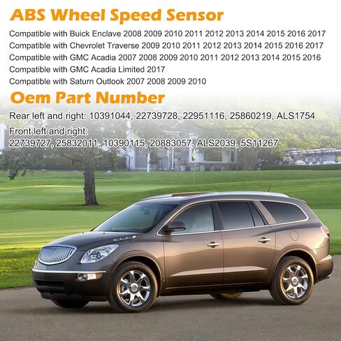 4 Pcs ABS Wheel Speed Sensor Fit for Buick Enclave 2008-2017 Chevrolet Traverse 2009-2017 GMC Acadia 2007-2016 GMC Acadia Limited 2017 Saturn Outlook 2007-2010, Replacement for 22739728, 22739727 in Kuwait