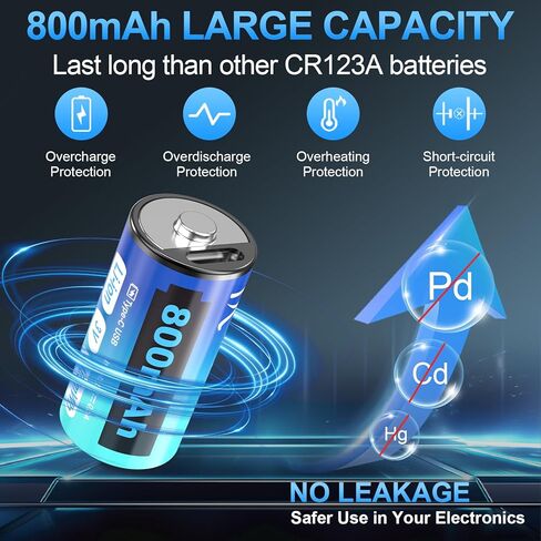 Artman CR123A Lithium Batteries 4 Pack 123a Lithium Batteries 3.7V CR17345 USB-C Rechargeable Batteries Compatible with Arlo Cameras VMC3030 VMK3200 VMS3330 3430 3530, Flashlight Microphone in Kuwait