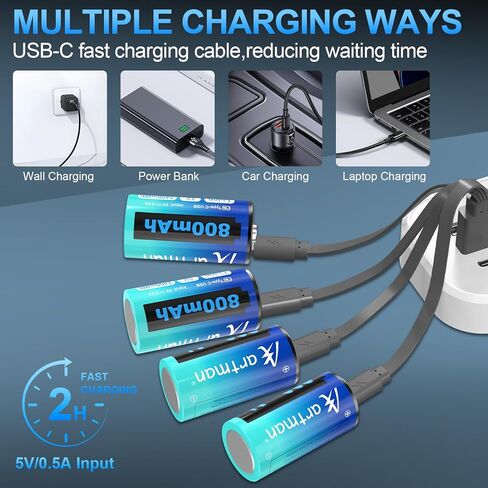 Artman CR123A Lithium Batteries 4 Pack 123a Lithium Batteries 3.7V CR17345 USB-C Rechargeable Batteries Compatible with Arlo Cameras VMC3030 VMK3200 VMS3330 3430 3530, Flashlight Microphone in Kuwait