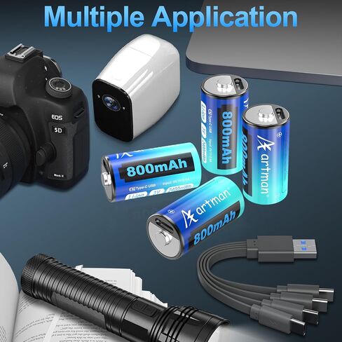 Artman CR123A Lithium Batteries 4 Pack 123a Lithium Batteries 3.7V CR17345 USB-C Rechargeable Batteries Compatible with Arlo Cameras VMC3030 VMK3200 VMS3330 3430 3530, Flashlight Microphone in Kuwait