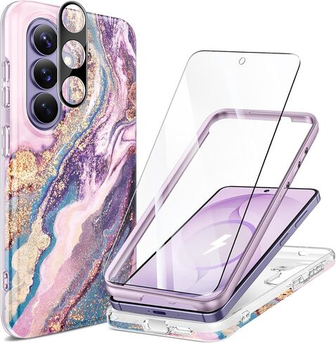 GVIEWIN Magnetic for Samsung Galaxy S25 Plus Case [Compatible with MagSafe] Marble Slim with Camera Lens+Screen Protector Shockproof Full Body Protective Phone Cover 6.7" 2025 (Dreamland River/Pink) in Saudi Arabia